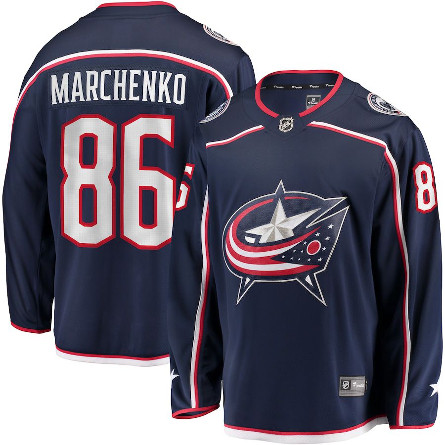 Men Columbus Blue Jackets 86 Kirill Marchenko Fanatics Branded Navy Home Breakaway NHL Jersey